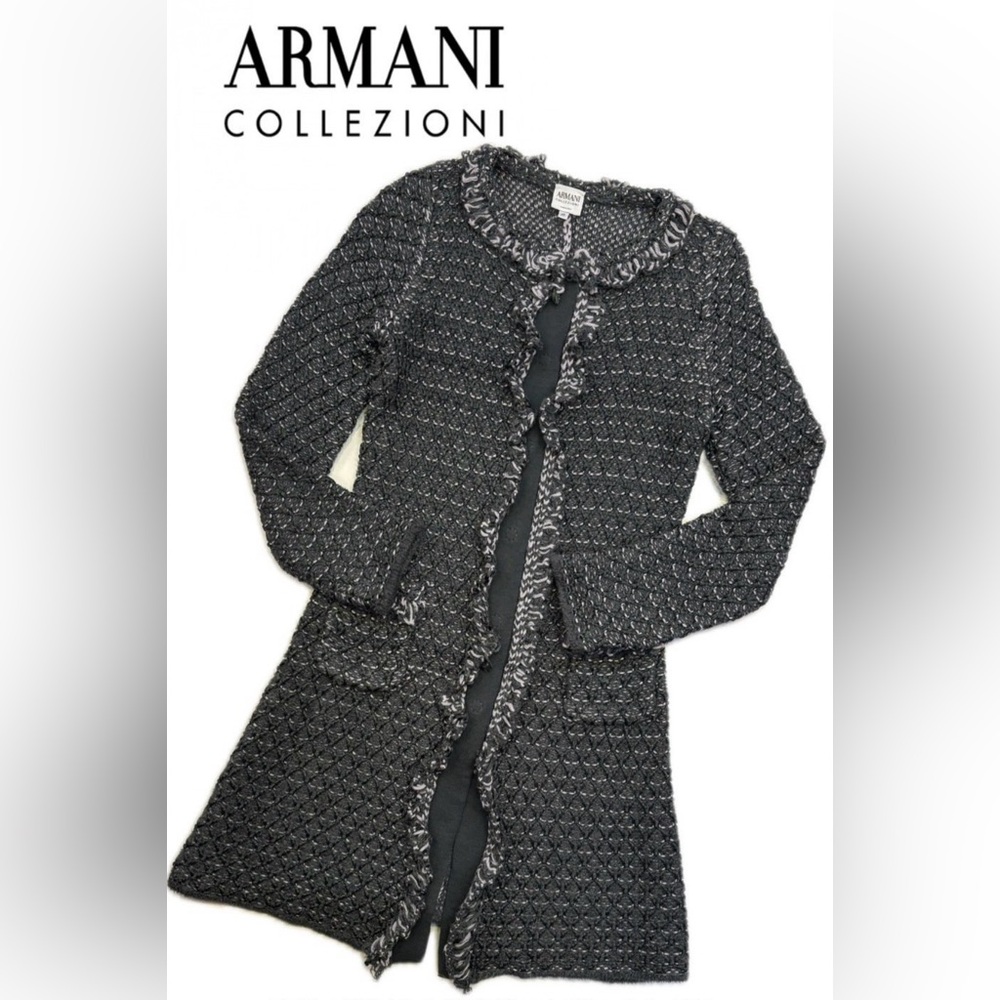 Giorgio Armani Black and White Tweed-Styled Cardigan NWOT